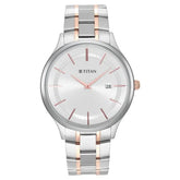 Titan Classique Slimline Analog With Date Men's Watch with Silver Dial and Stainless Steel Strap, 90142KM01